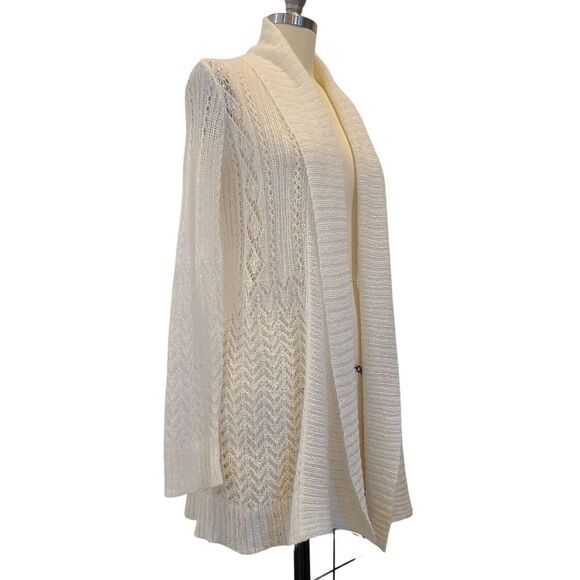Jones NY Wool Mohair Blend Open Knit Cardigan Sweater lvory Medium Fairy - Picture 1 of 6